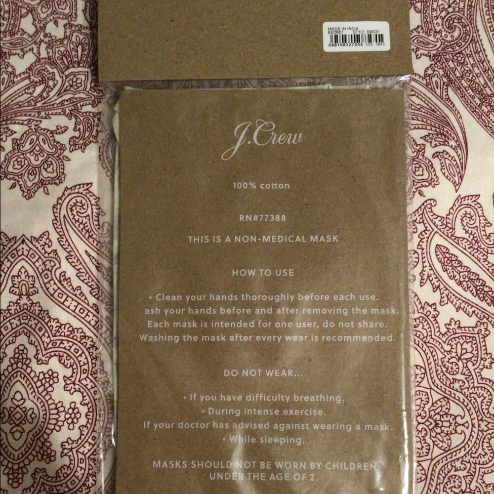 NWT J. Crew 3- Pack Fabric Tie Masks